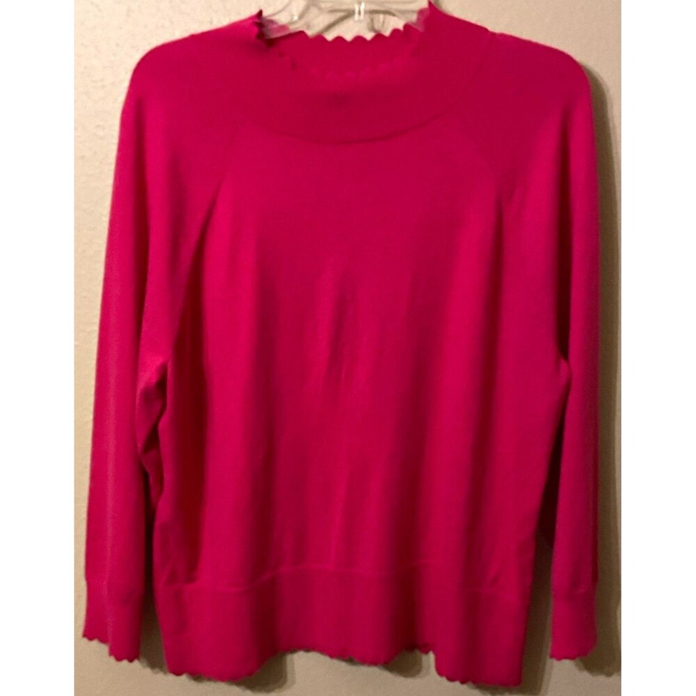 Talbots Scallop Edge Raglan Knit Crew Sweater Pink Women’s  XL NWT Cotton Blend